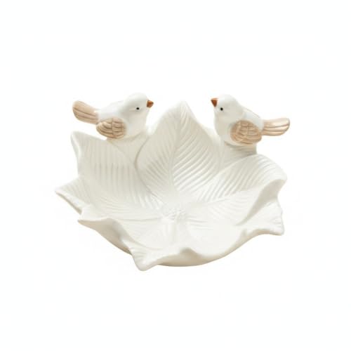 Ceramic Jewelry Tray for Vanity, Decorative Catch-All Dish for Rings Earrings Keys, 7.7 Inch Round Bowl with Bird Design (1 PC)