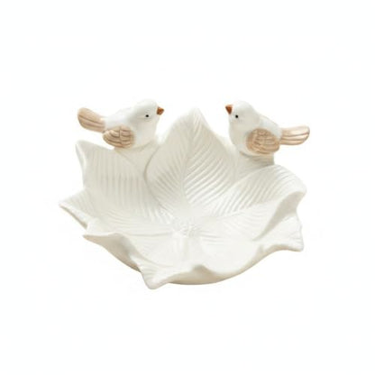 Ceramic Jewelry Tray for Vanity, Decorative Catch-All Dish for Rings Earrings Keys, 7.7 Inch Round Bowl with Bird Design (1 PC)