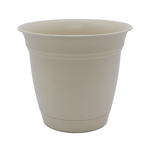 The HC Companies Eclipse Round Planter with Saucer - Outdoor & Indoor Plant Pot with Drainage Holes - Lightweight, UV-Resistant Plastic Pots for Plants, Flowers & Herbs (12" Cottage Stone, Pack of 1) - color: Cottage Stone, size: 12"
