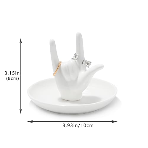 I LOVE YOU Hand Ring Holder - Ceramic Jewelry Holder Dish Trinket Tray for Rings, Earrings, Necklace Organizer, Engagement, Wedding, Christmas, Birthday Gifts (White) - color: White
