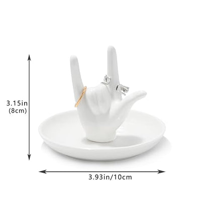 I LOVE YOU Hand Ring Holder - Ceramic Jewelry Holder Dish Trinket Tray for Rings, Earrings, Necklace Organizer, Engagement, Wedding, Christmas, Birthday Gifts (White) - color: White