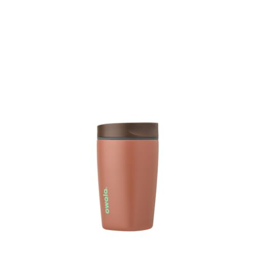 Owala SmoothSip Slider Insulated Stainless Steel Coffee Tumbler, Reusable Iced Coffee Cup, Hot Coffee Travel Mug, BPA Free 12 oz, Grey/Brown (Cozy Cocoa) - color: Cozy Cocoa, size: 12 Ounces, style: No Handle