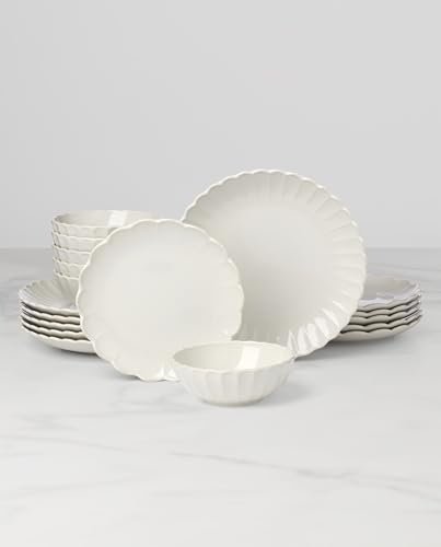Lenox French Perle Scallop White Stoneware 18-Piece Dinnerware Set for 6 | dishwasher safe | plates and bowls sets for kitchen and dining | 11 inch plate, dish set, dishes | 2.25 inch, 16oz - style: 18-Piece Dinnerware Set