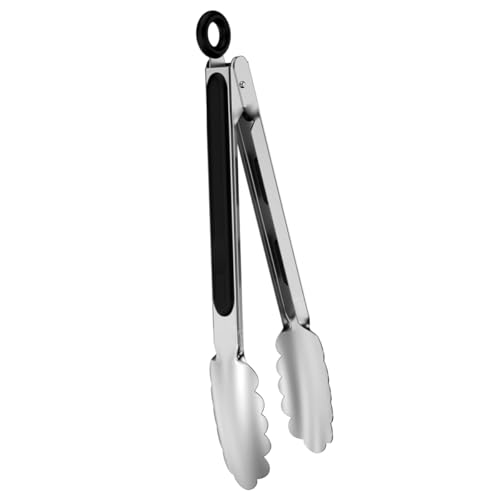 9-inch Stainless Steel Kitchen Tongs with Locking, Metal Food Tongs Non-Slip Grip (9") - size: 9"