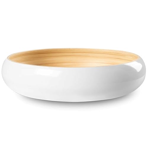 LEXA 12" Handmade White Bamboo Wooden Fruit Bowl for Kitchen Counter - 130 oz Lightweight Large Bamboo Wood Salad Bowl - color: Ceramic White