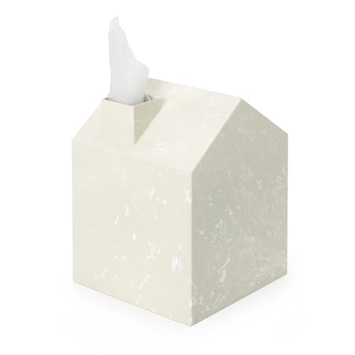 Umbra Casa Tissue Box Cover â€“ Modern House-Shaped Tissue Box Holder for Standard Square Boutique Tissue Boxes,Ocean Materials® Plastic, Bathroom & Home Décor, Ocean Sand | Easy wipe clean, fits standard cube, bathroom and bedroom, low carbon footprint -