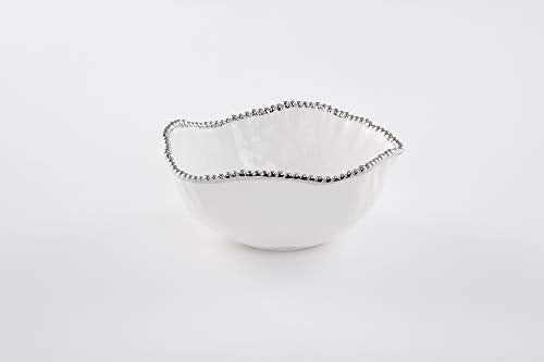 Pampa Bay Salerno Porcelain Large Salad Bowl - color: Porcelain White and Silver