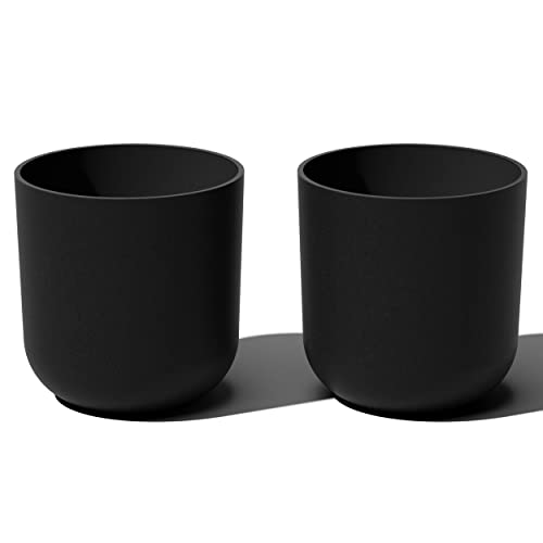 Veradek Mason Series Lima Planter - Large Round Outdoor Planter | Made From a Durable Plastic-Stone Composite With Pre-Drilled Drainage Holes. Modern Porch/Patio Décor - color: Black, size: 15 inches - 2 Pack