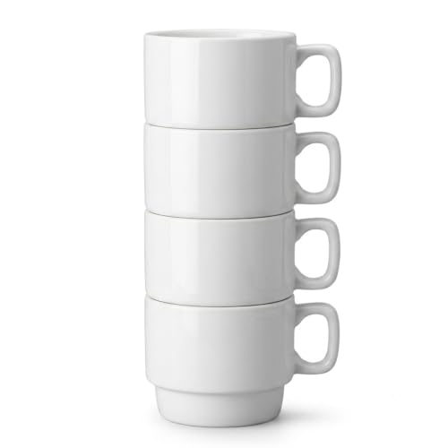 ASTRUE Stackable Ceramic Coffee Mugs Set of 4, 10 oz Glossy White Mug Set for Home & Office - size: 10 oz