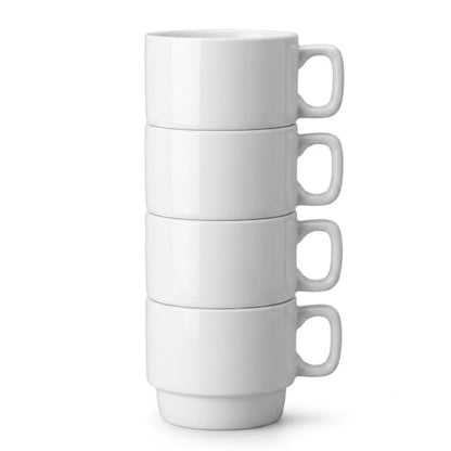 ASTRUE Stackable Ceramic Coffee Mugs Set of 4, 10 oz Glossy White Mug Set for Home & Office - size: 10 oz