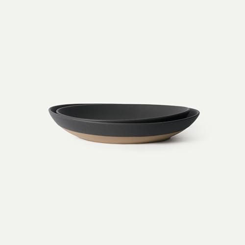 MORA Jumbo and Large Serving Dishes Set of 2, 13 inch and 12 inch Ceramic Pottery Oval Platters - Microwave, Oven and Dishwasher Safe - Liquorice - color: Liquorice, size: Jumbo & Large