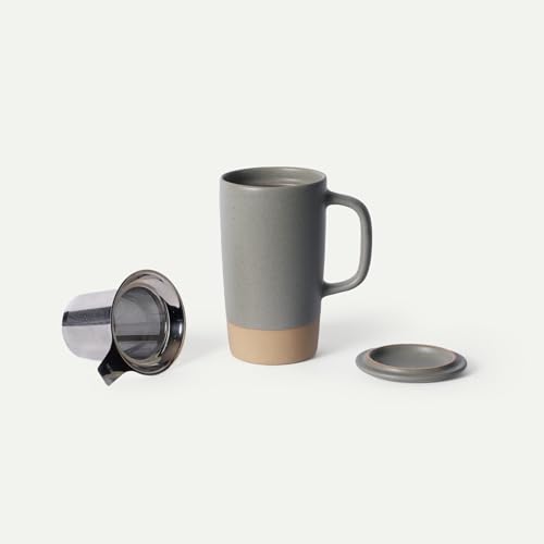 Mora Ceramics Large Tea Mug with Loose Leaf Infuser and Ceramic Lid, 18 oz, Portable, Microwave, Dishwasher Safe, Tall Coffee Cup - Rustic Matte Ceramic Glaze, Modern Herbal Tea Strainer, Peppercorn - color: Peppercorn
