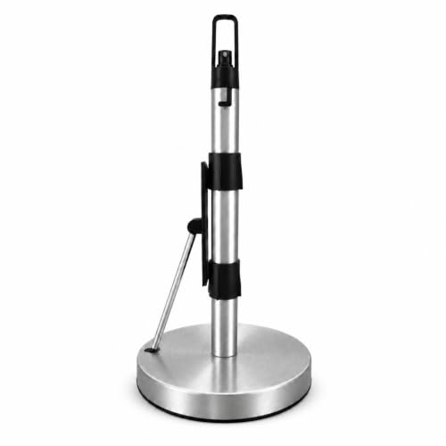 Paper Towel Holder with Spray Pump, All-in-One Countertop Paper Towel Stand with Refillable Bottle, One-Handed Tear Kitchen Roll Holder, Weighted Base, Brushed Stainless Steel(Nickel) - color: Nickel