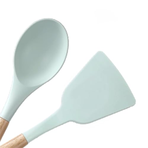 Kitchen Cooking Utensils and Knife Set with Block, 19 Pieces Cooks Cutting Set 11 Silicone Utensils Tool 5 Pcs Sharp Stainless Steel Chef Knives Scissors Whisk Tongs and Cutting Board (Light Green) - color: Light Green