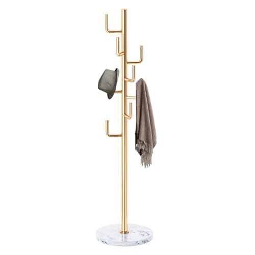 ZOZOE Metal Modern Coat Racks, Cactus Coat Rack Freestanding with Natural Marble Base, Golden Coat Rack Stand with 8 Hooks, Coat Tree Hanger Stand for Bags, Hats, Entryway, Office - color: Black 8 Hooks