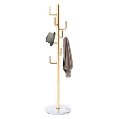 ZOZOE Metal Modern Coat Racks, Cactus Coat Rack Freestanding with Natural Marble Base, Golden Coat Rack Stand with 8 Hooks, Coat Tree Hanger Stand for Bags, Hats, Entryway, Office - color: Black 8 Hooks