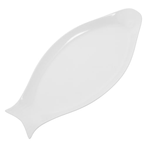 Hemoton Oval Fish Plate Ceramic Steamed Pure White Serving Platter for Kitchen Platters for Serving Food Sushi Rolls Fruit Slices Appetizers 15.74 X 7.48 X 0.98 in - size: 38x18cm