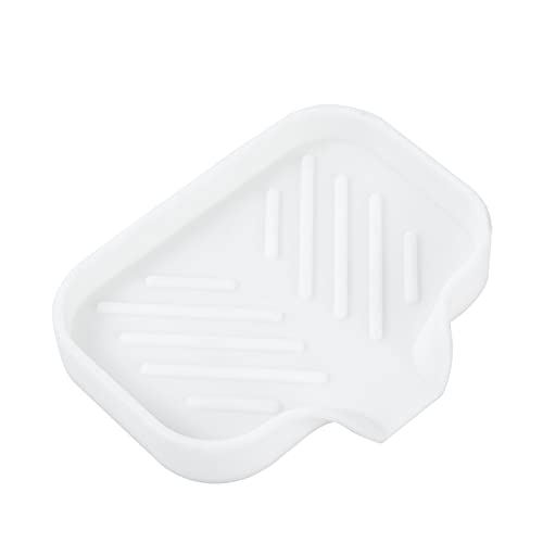 MicoYang Silicone Soap Dish with Drain Spout, Self-Draining Sink Organizer Tray for Bathroom and Kitchen, Sponges, Dispensers and Soap Holder, Non-Slip and Dishwasher Safe, White (Compact, 4.9"×3.2") - color: White, size: S(4.9"×3.2")
