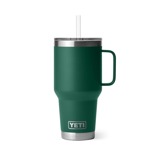 YETI Rambler 35 oz Tumbler with Handle and Straw Lid, Travel Mug Water Tumbler, Vacuum Insulated Cup with Handle, Stainless Steel, Black Forest Green - color: Black Forest Green, style: 35oz