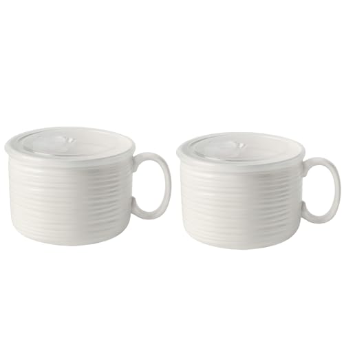 Nihow 35 OZ Large Ceramic Soup Bowl, Matte White, 2 PCS | With Handle and Lid, Microwave & Dishwasher Safe, For Soup, Noodles, Stew, Oatmeal - color: Matte White, size: 35 OZ+35 OZ