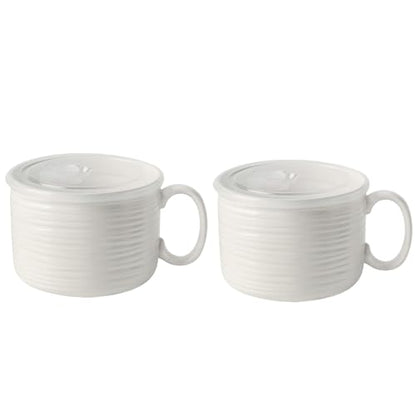 Nihow 35 OZ Large Ceramic Soup Bowl, Matte White, 2 PCS | With Handle and Lid, Microwave & Dishwasher Safe, For Soup, Noodles, Stew, Oatmeal - color: Matte White, size: 35 OZ+35 OZ
