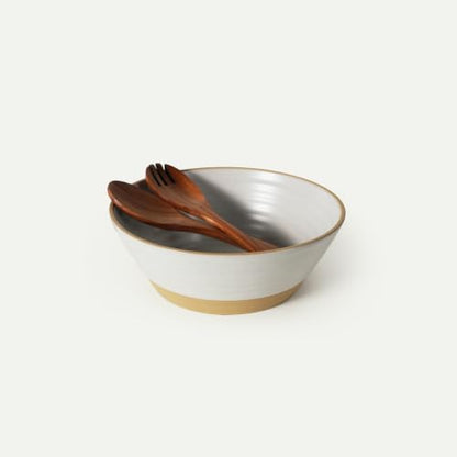 Mora Giant Salad Bowl Set with Wood Salad Servers, 4 qt Large Ceramic Serving Bowl for Salad, Pasta & Fruit, Microwave, Oven and Dishwasher Safe - Mist - color: Mist
