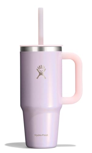 Hydro Flask Travel Tumbler with Handle, Lid and Straw - Insulated Stainless Steel in 24 Oz Glimmer Pink - color: GLIMMER PINK, size: 24 Ounces