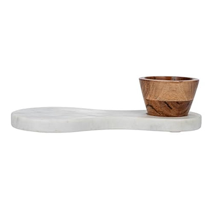 Bloomingville Marble Serving Board with Mango Wood Bowl, White and Natural