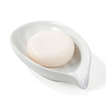 Soap Holder, Self-Draining White Soap Dish, Leaf Shape Ceramic Bar Soap Holder Drain Soap Dishes for Bathroom Sink Kitchen, Easy to Clean Keeps Soap Dry, ANTIS'S HOME - color: White-1pcs-line