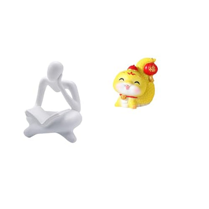 Abstract Reader Figurine Human Statue Cartoon Snake Ornament Resin Decorative Sculpture Suitable for Cabinet Office Shelf Gift Giving