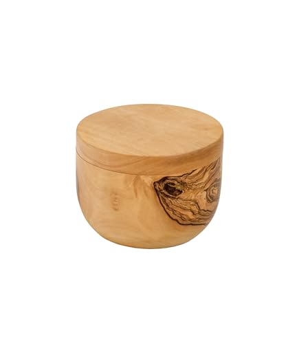 Berard Handcrafted Salt Keeper with Magnetic Lid, 4" Round, Olive Wood