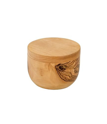 Berard Handcrafted Salt Keeper with Magnetic Lid, 4" Round, Olive Wood