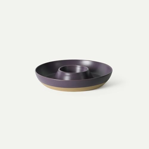MORA Ceramic Chips and Dip Serving Tray: Large Divided Party Bowl Set for Chips & Salsa, Veggies & Dip, Fruit, Snacks, Entertaining, Hosting, etc. Minimalist Design for the Modern Hostess - Nebula - color: Nebula
