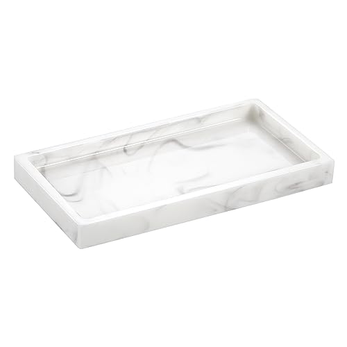Emibele Bathroom Vanity Tray Countertop, 8" Rectangular Marble Resin Tray | Dresser Kitchen Sink Tray, for Jewelry Cosmetic Perfume Soap Candle, Compact Lightweight Waterproof, Mini Size, Marble White - color: Ink White, size: 7.7" x 3.9" x 0.8"