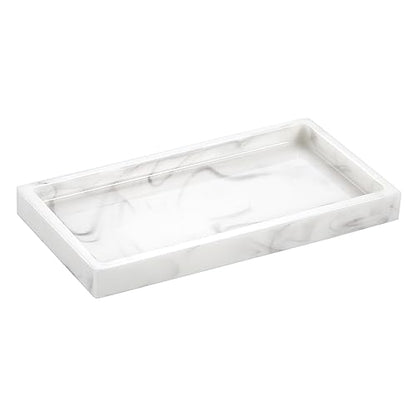 Emibele Bathroom Vanity Tray Countertop, 8" Rectangular Marble Resin Tray | Dresser Kitchen Sink Tray, for Jewelry Cosmetic Perfume Soap Candle, Compact Lightweight Waterproof, Mini Size, Marble White - color: Ink White, size: 7.7" x 3.9" x 0.8"