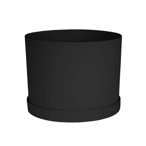 Bloem Mathers Round Planter with Saucer Tray: 8" - Black - Modern Design, Durable Plastic Pot, Removable Saucer, for Indoor & Outdoor Use, Gardening, 1.4 Gallon Capacity - color: Black, size: 8"