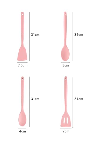 Silicone Cooking Utensils Kitchen Utensil Set - 446°F Heat Resistant Silicone Kitchen Utensils Set, Spatula,Turner Tongs, Spoon, Whisk,Kitchen Gadgets for Nonstick Cookware, BPA Free (Pink) - color: Pink
