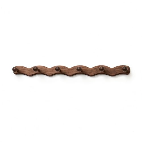 Hook Wooden Coat Rack Peg Rail Hat Holder with Artistic Solid Wood Structure Six Pegs Smooth Touch Suitable for Walls, 6 Hooks - Auspicious Cloud All Black Walnut Wood - style: 6 Hooks - Auspicious Cloud All Black Walnut Wood