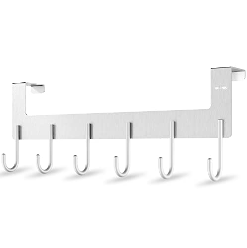 Over The Door Hanger, Metal Over the Door Hook Rack with 6 Hook for Hanging Towel Robe Coat Bathroom Bedroom Drying Racks for Laundry Silver - color: Silver