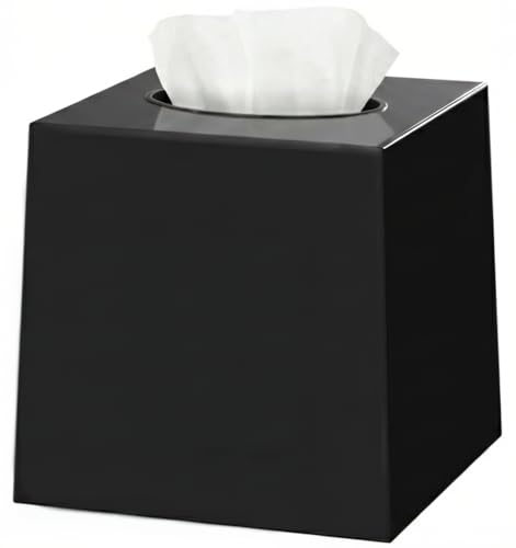 Black Tissue Box Cover – Square Tissue Box Holder for Bathroom Accessories Countertop, Decorative Tissue Cover and Square Cube Holder for Modern Home, Office or Dresser Décor - color: 01 Black, size: 1 Pack