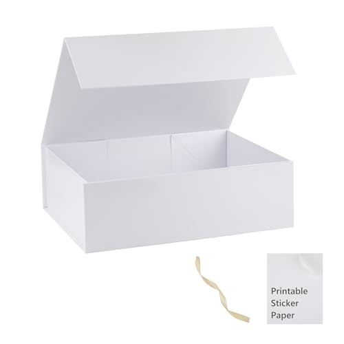 White Large Gift Boxes With Lids Includes Ribbon And Diy Printable Sticker Paper, Bridesmaid & Wedding Proposal Box, Magnetic Gift Box Sphere - color: 13x11x5.3inch-White-Pack 1