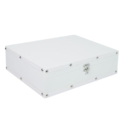 DreamsEden Large Wooden Keepsake Box - White Leather Storage Box with Hinged Lid & Latch, Memory Treasure Chest for Jewelry, Photos, Letters, Crafts | Decorative Home Decor Trunk - color: White