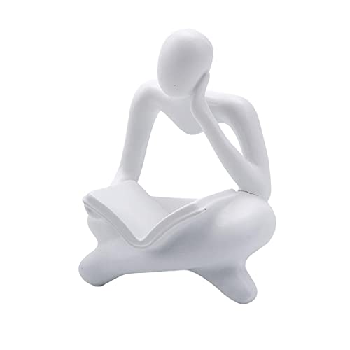 Abstract Reader Figurine Abstract Thinker Statue Human Figurine Decor Miniature Sculpture Resin Craft with Modern Nordic Style Suitable for Shelf, White - color: White