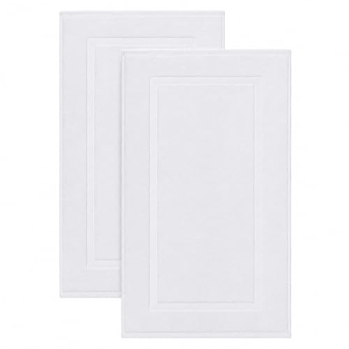 SALBAKOS 2-Piece 100% Turkish Cotton Bath Mat Towel, 20x34 inch, White | Bathroom Floor Towels, Thick Soft Most Absorbent Quick-Dry Durable Large Size Foot Rug, Premium Hotel Quality Made in Turkey - color: White, size: 2 Bath Mats