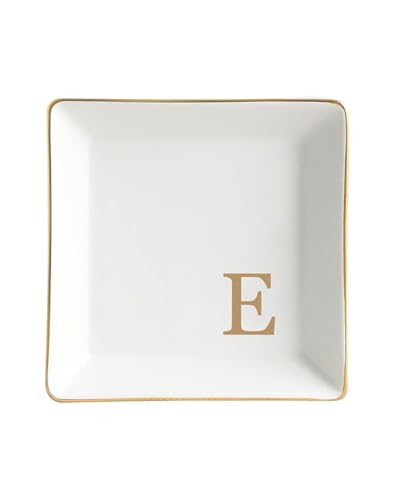 Personalized Jewelry Dish Tray with Initial, Gifts for Women Bride | Gift Box, Birthday Valentines Mother's Day Christmas Engagement Wedding Bridesmaid Gifts Monogrammed Aesthetic Decorat - color: E