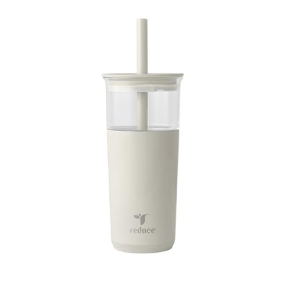 REDUCE Aspen - 20oz Vacuum Insulated Glass Tumbler - Extra Wide Straw & Lid | Keeps drinks cold for 12 hours, ideal for iced coffee, smoothies & boba, dishwasher safe, soft base - color: Unbleached