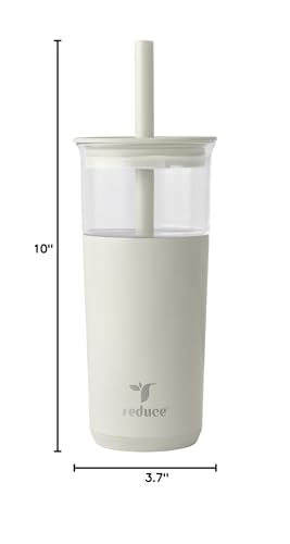 REDUCE Aspen - 20oz Vacuum Insulated Glass Tumbler - Extra Wide Straw & Lid | Keeps drinks cold for 12 hours, ideal for iced coffee, smoothies & boba, dishwasher safe, soft base - color: Unbleached