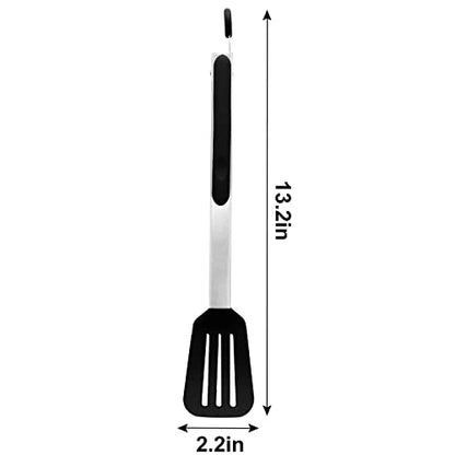 12 Inch Stainless Steel Silicone Cooking Tong (Black) | Kitchen Silicone Tong Heat Resistant Meat Turner Spatula Tongs Fish Tongs for Grilling Steak Salad Pasta Buffet Serving - color: Black, size: 12 inch