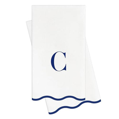Stxy's Monogram C Napkins (Bleed-Free Ink) Scalloped Navy Blue Letter, 40ct | Monogram C Hand Towels for Bathroom, Decorative Scalloped Paper Dinner Napkins for Wedding, Birthday, Hostess & Preppy Gifts - style: C