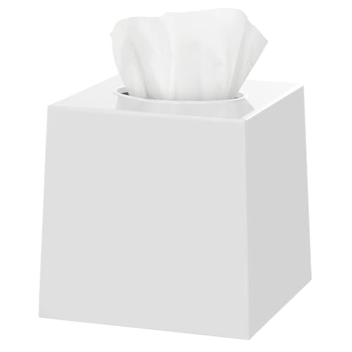 White Tissue Box Cover – Square Tissue Box Holder for White Bathroom Accessories Countertop, Decorative Tissue Cover and Square Cube Holder for Modern Home, Office or Dresser Décor - color: 02 White, size: 1 Pack